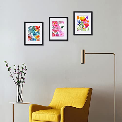 Abstract Floral Framed Wall Art Decor, Colorful Flower Bathroom Pictures Canvas Wall Art With Black Frame And Mat 3 Pieces Bedroom Canvas Prints Wall Paintings Modern Artwork For Living Room #TOP6