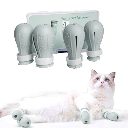 Image of 4 Pieces Cat Scratch Cover for Nursing Rehabilitation Cat Boots for Cats Only, Adjustable Cat Bathing Gloves (Grey)