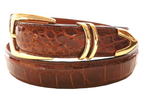 Charles Underwood Men's Genuine Alligator Belt with Gold Scottsdale Buckle-Gold/Cognac-32