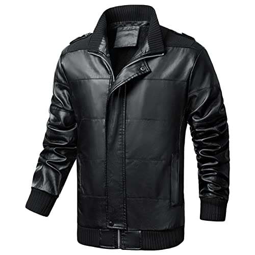 Manteau en cuir de PU doublé de polaire style bomber chic pour homme
