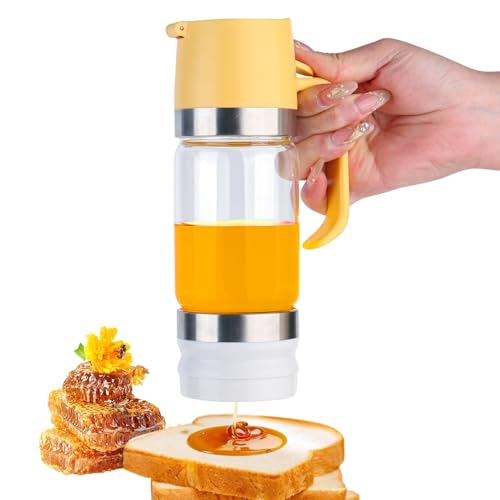 bssmmai Dispensador de Miel Antigoteo Cristal, Dosificador de Miel Vidrio Rellenables, Tarro Para Mielera (Amarillo)