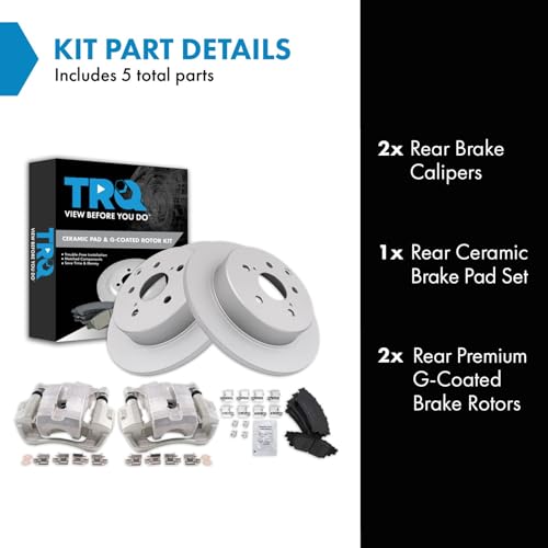 Image of TRQ Rear Brake Pad and Rotor Set Ceramic Solid Rotors Calipers