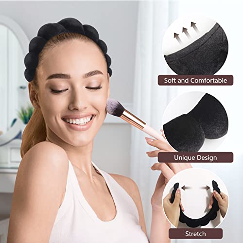 Makeup Headband Women Spa Facial Headbands Sponge Padded Soft Terry Towel Cloth Hair Band for Skincare Makeup Removal,Face Washing 2pack (Black Brown) - Image 4