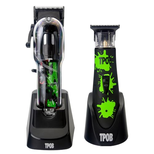 Image of TPOB Black Slime 2 Splatt Clipper Trimmer Set Barber Hair Clippers for Men 6800 RPM with Rubber Case