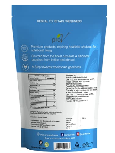 Image of ProV Premium California Almonds | Natural Whole Badam Rich in Protein Vitamin E & Healthy Fats | Crunchy Daily Dry Fruit Snack | Nuts | 250g