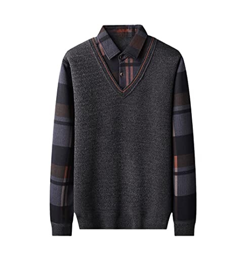 Pull tricot homme faux 2 pièces finitions haut de gamme gris