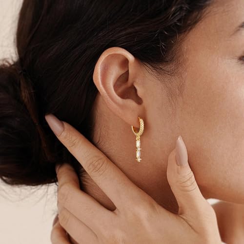 Sewyer Huggie Hoop Earrings for Women Trendy 14K Gold Plated Hoop Dangle Earrings for Women Dainty Hypoallergenic CZ Earring Gold Drop Earring for Sensitive Ears Cute Non Tarnish Jewelry for Gifts — view 3