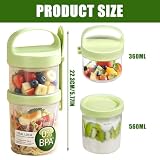 2 kubki na płatki śniadaniowe na wynos z łyżeczką (560 ml + 360 ml), szczelne kubki na jogurt na wynos