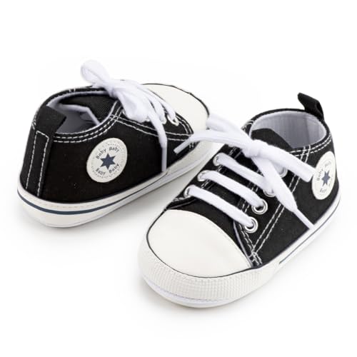 KIDSUN Unisex Baby Boys Girls High Top Sneaker Soft Anti-Slip Sole Newborn Infant First Walkers Canvas Denim Shoes3