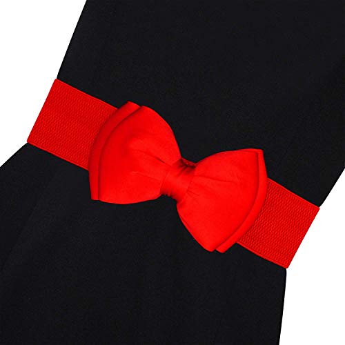 Ro Rox Vera Ceinture Large Élastique Années 1950 Vintage Retro Pin-Up Noeud Papillon Satin (Rouge, L)