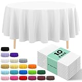 JHDZDHY 10 Pack Premium Disposable Plastic Tablecloth 84' Round Table Cover for Birthdays Weddings Christmas Anniversary Buffet Table (White)