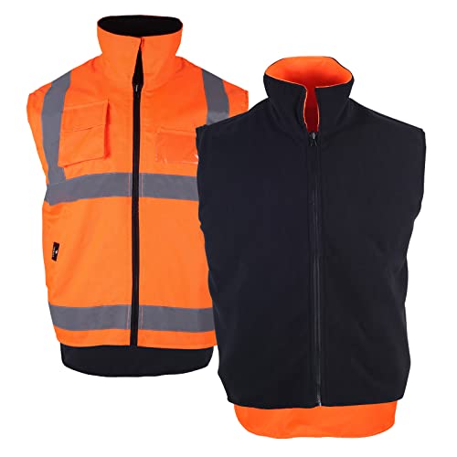 VENDACE Safety Vest for Men ANSI Class 3 High Visibility Fleece Winter Vest with Pockets Hi Vis Sleeveless Jacket Orange(Orange,L)