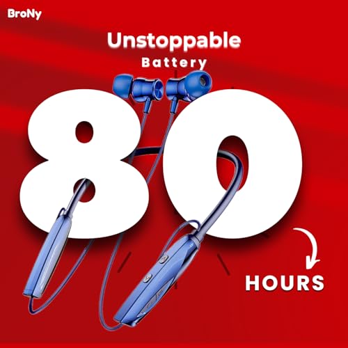 Image of BroNy CL-120 ENC Magnetic Switch Wireless Bluetooth Headphones In Ear Neckband Earphone, Rapid Charge, Dual Pairing, Magnetic Earpiece,Voice Assistant With Mic (Blue)