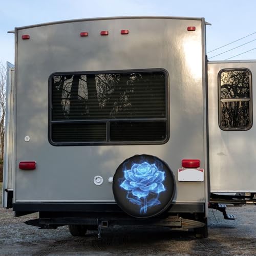 Image of Delerain Rose Blue Flame Spare Tire Covers for RV Trailer SUV Truck and Many Vehicle, Wheel Covers Sun Protector Waterproof (15 Inch for Diameter 27 inch-29 inch)