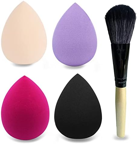 Mocarheri Makeup Sponge Blender 4Pcs & Foundation Brushes 1Pcs, Soft Sponge For Liquid Foundation, Creams and Powders, Latex Free Wet and Dry Makeup Sponges (Pink Series)