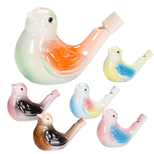 Silbatos de Pájaros,Minging 6 Piezas Silbato Pajaro de Agua de Cerámica Hecha a Mano Rellenable con Agua Silbato de Cerámica con Sonido Silbato para Niños Pájaro Silbato Cerámica Silbato Pájaros