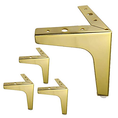 HLMOptimo Gold Furniture Legs Sofa Legs Cough Legs Coffee Table Legs Cabinet Legs Cupboard Legs, Legs for Couch Chair Ottoman Chrome Replacement Gold 4 Packs (6 inch, Gold)