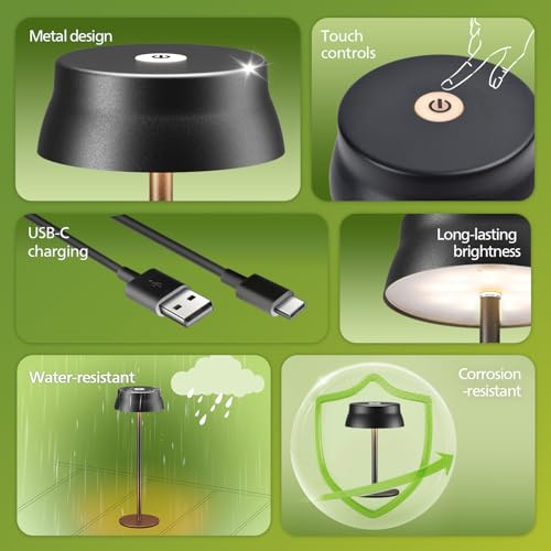 Philips Cordless Table Lamp, Portable Outdoor LED Desk Light,Rechargeable Battery Operated, 2 Adjustable Height, Touch Control & 3 Color Stepless Dimming, Waterproof Lamps for Restaurant/Bedroom by Philips - Used condition - Image 2