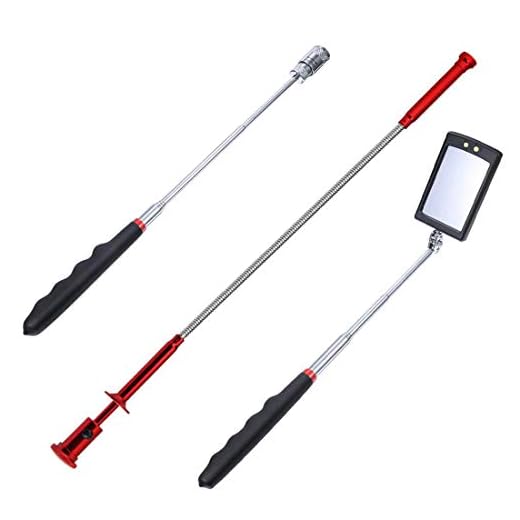 UTSAUTO Pick-Up Tool Set 3 Pcs Magnetic Pick-Up Grabber Tool with LED Light includes Telescoping Inspection Mirror Flexible Claw Grabber and Extendable Magnet Pick-up Tool