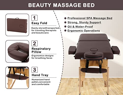 24 In Wide Massage Tables Portable Lash Bed 73 inch Tattoo Table, Height Adjustable Portable Spa Bed, 2 Folding Chiropractic Table w/Carry Case/Face Cradle/Hand Pallet for Travel Physical Therapist - Thumbnail 6