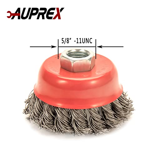 Auprex AX-1018C 5 Pack Knotted Wire Cup Brush For Angle Grinders With 5/8 Inch | 11 Unc Threaded Arbor- 0.02 Inch Carbon Steel Wire thumb #2