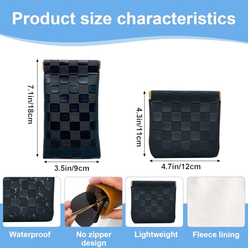 4PCS Small Makeup Bag for Purse, Mini Leather Pocket Cosmetic Bag for Women, Waterproof Portable Makeup Pouch No Zipper Coin Purse Lipstick Bag Accessories, Checkered Travel Storage Bag(Black, Brown)2