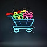 PTHEN Bunte Buchstaben Lichter Einkaufswagen-Neonschild, Neonlichter, Für Aufhängen, Wandkunst, Dekoration Für Souvenirladen, Süßwarenladen, Geburtstagsparty 39x33cm