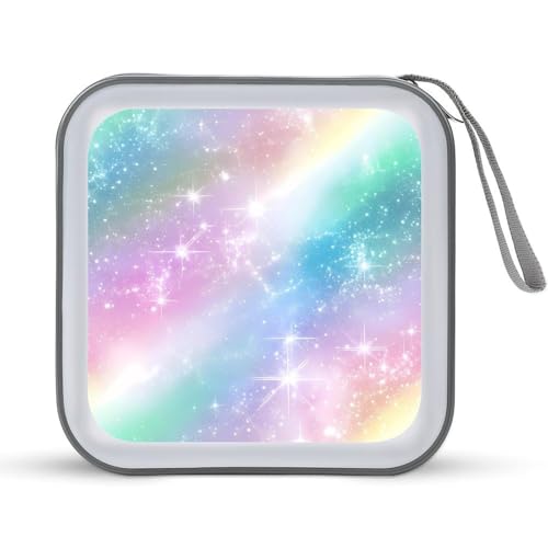 Rainbow Starry Sky Blue Purple CD Case Portable DVD Holder Storage Organizer for Home Travel