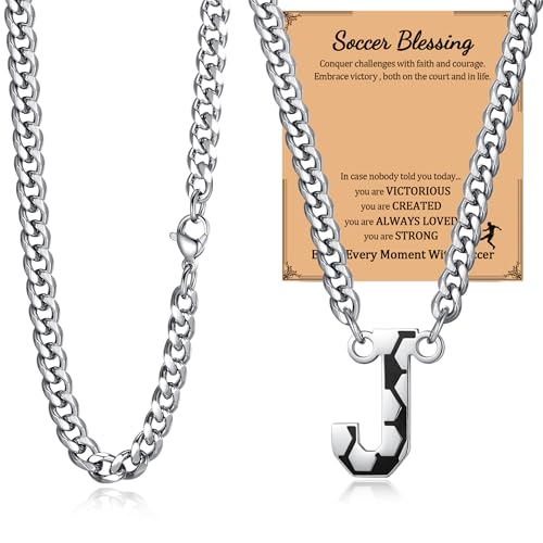 NUKAYAI Letter J Soccer Necklace Initial Charm Pendant Gifts for Men - image 2