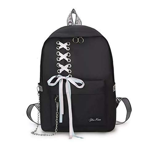 Niku Crafts Preppy Style Fashion Waterproof Women Girls Backpack Korean Design Drawstring Chain travel College Office Bag Laptop Backpack