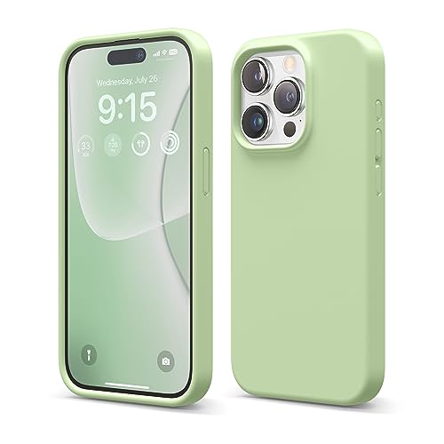 Image of elago Compatible with iPhone 15 Pro Case, Liquid Silicone Case, Full Body Protective Cover, Shockproof, Slim Phone Case, Anti-Scratch Soft Microfiber Lining, 6.1 inch (Pastel Green)