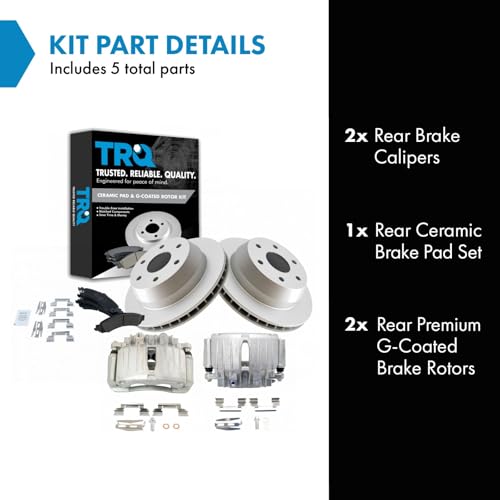 Image of TRQ Rear Brake Pad & Rotor Ceramic G Coated Vented Rotors Calipers Compatible with 2000-2006 Chevrolet Suburban Tahoe Silverado Avalanche GMC Yukon XL Sierra 1500 2002-2006 Cadillac Escalade EXT ESV