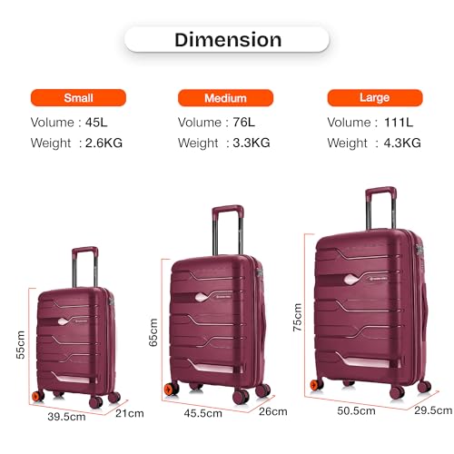 Image of Nasher Miles Polypropylene 360 Degree Paris Hard-Sided Check-in Luggage 28 inch | 75cm | 8 Wheels Large Trolley Bag for Travel | Suitcase (Maroon)
