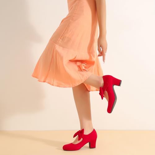 Women's Bow Mary Jane Chunky Heel Pumps Ankle Strap Round Toe Dress Wedding Party Shoes2