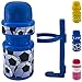 Fahrradflasche für Kinder mit Halterung - Blau mit Fußball - Trinkflasche BPA frei - 350ml Fassungsvermögen