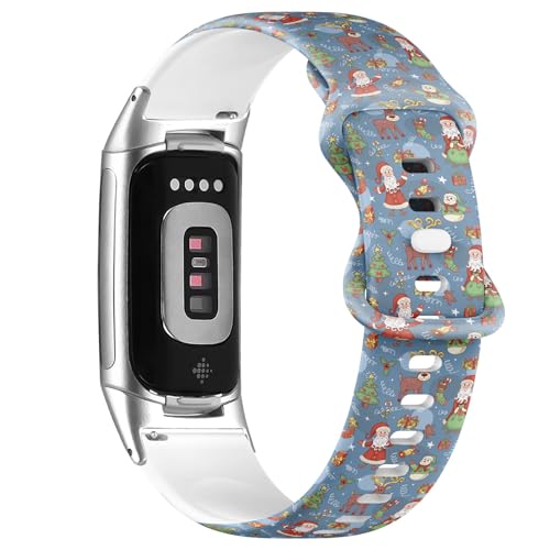 Bracelet Fitbit Charge 6 et 5 en silicone bleu de Noël pour sport