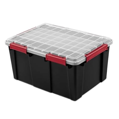 Large 20 Gallon Waterproof Plastic Storage Bin with Gasket Seal & Durable Latches, Heavy Duty Gasket Tote for Basement, Garage, Attic, Clear Lid Stackable Container, Black