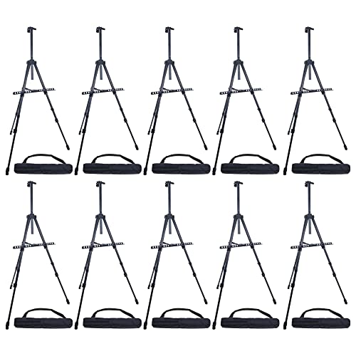 U.s. Art Supply - Pack Of 10 - 66 Inch Sturdy Black Aluminum Tripod Artist Field And Display Easel Stand - Adjustable Height 20" To 5.5 Feet, Holds 32" Canvas - Floor And Tabletop Displaying, Painting #TOP16