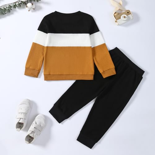 Image of Kid Toddler Boy Clothes Color Block Sweatshirt and Casual Pants 2Pcs Boys Fall Winter Outfits 1-5T