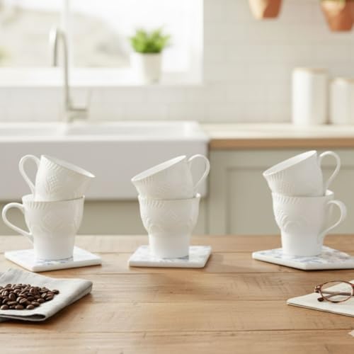 Image of Clay Craft Fine Ceramic Tea Cups Set of 6| 120 Ml Designer Cups with Elegant Texture & Gold Rim | Ideal for Tea Serving| Home| Guests & Gifting