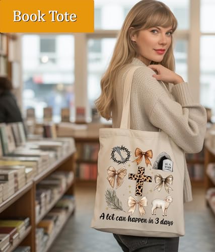 Image of Aesthetic Christian Gifts Tote Bag for Church, Religious Tote Bag for Bible Study, Medium Size with Inner Pocket