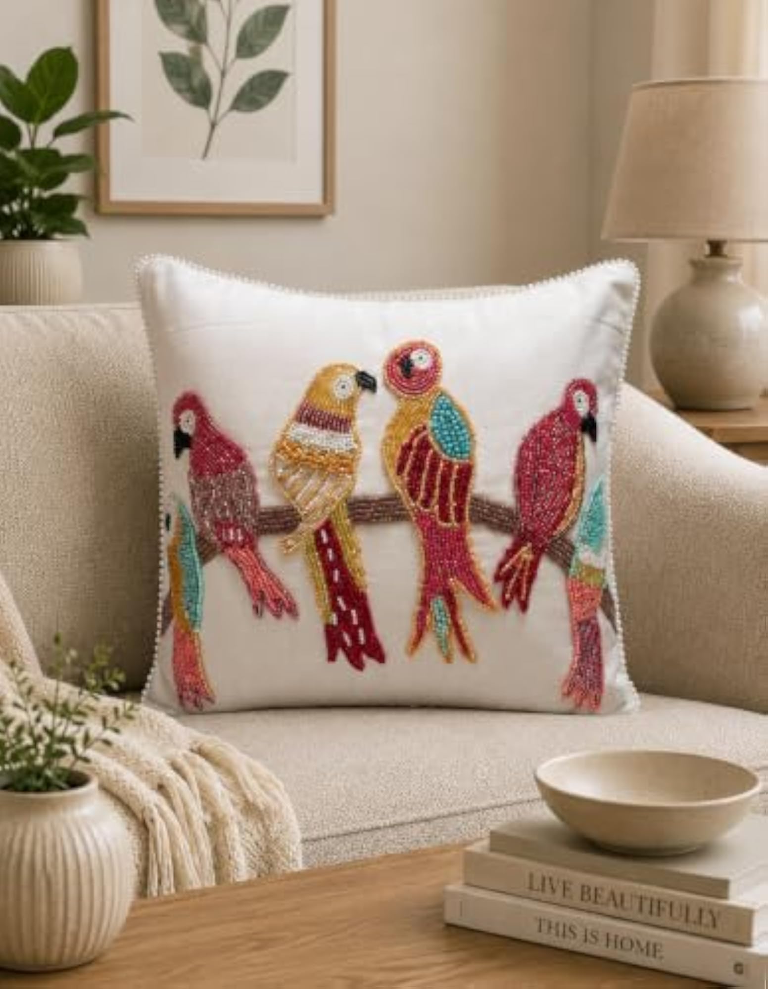 Handmade Design Beaded Cushion Cover