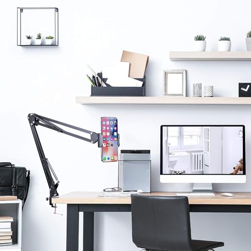 Image of Overhead Mobile Stand for Desk | 360 Adjustable Phone Holder | Metal Lazy Arm Mount for Video /Photo Shooting | Bed, Kitchen, Study Table Clamp | Sturdy Metal Stand for Movie Watching