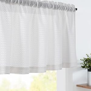jinchan White Valance Curtain for Kitchen Waffle Weave Valance for Living Room Bathroom Farmhouse Country Valance Light Filtering Window Curtain Rod Pocket One Panel 18 Inch Length