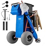 VEVOR Beach Cart with Large Wheels for Sand, 165 lbs Load Capacity, Heavy Duty Folding Beach Wagon with 12" Balloon Wheels, Insulated Cooler Bag, Umbrella Holder, Holds 4 Chairs for Camping & Fishing