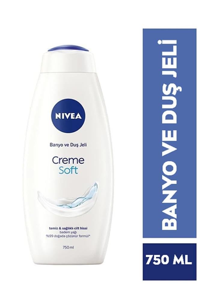NIVEA Banyo Seti,Cream Soft Duş Jeli 750 ml,Fresh Natural Kadın Deodorant 150 ml,Vücut Losyonu 400 ml,Böğürtlen Dudak Bakım Kremi ve Banyo Terliği Hediye!