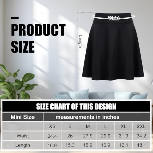 Women's Mini Skater Skirt - A-Line High Waist Solid Color Tennis School Short Skirt - Pleated (M, Black) - Image 7