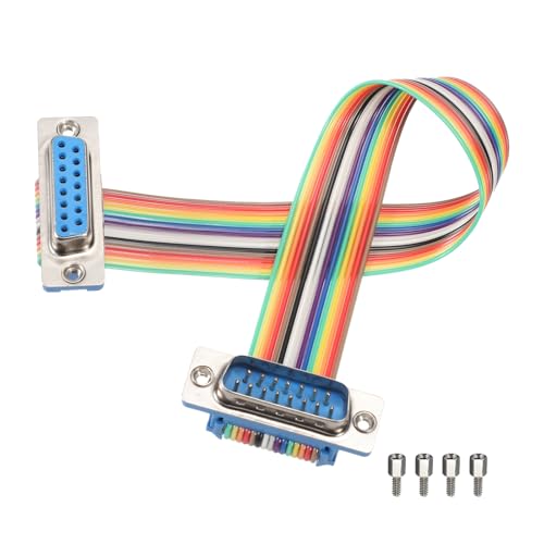MECCANIXITY IDC Rainbow Wire Flat Ribbon Cable DB15 Male to DB15 Female 8 Inch Length 2.54mm Pitch Breadboard Jumper Wires for Electronic Projects