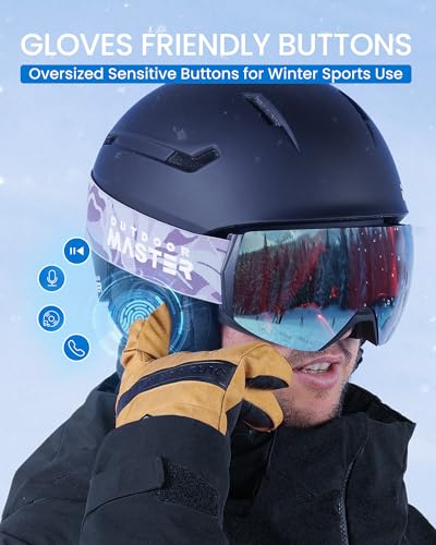 OutdoorMaster Update Ski Helmet Headphones, True Wireless Bluetooth with Storage Case, Drop-in HD Speaker Chip Compatible with Audio Ready Snowboard Helmets with Built-in Mic - Navy Blue