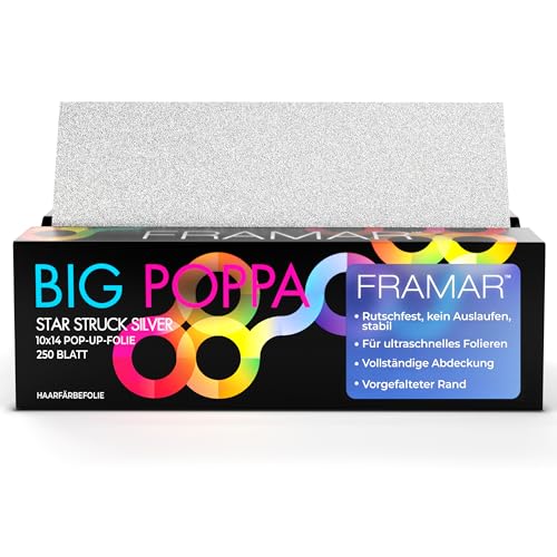 FRAMAR Silber Strähnenfolie Für Friseur - Alufolie Friseur, Alufolie Für Strähnen Set, Haarfolie, Strähnchenfolie, Folie Strähnen, Big Poppa, Strähnenpapier – 250 Blatt